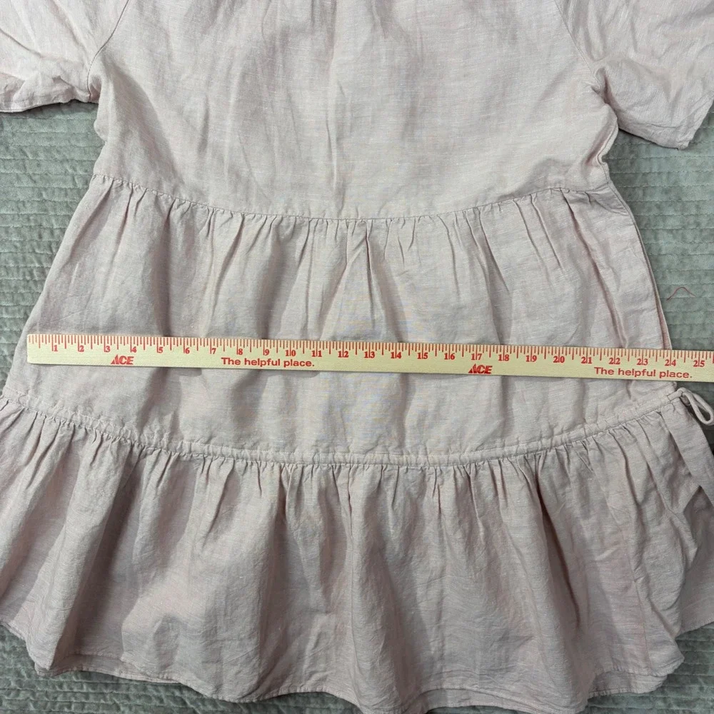 Madewell‎ Pink Linen Blend Tiered Mini Dress V-Neck Short Sleeve NE769 Large
